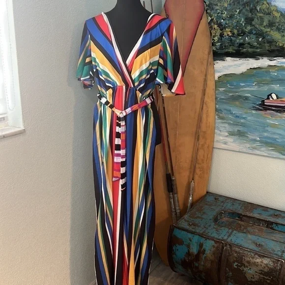 Anthro’s Flying Tomato, Vibrant Striped Jumpsuit, Belted, Excellent Condition,M - Picture 6 of 10